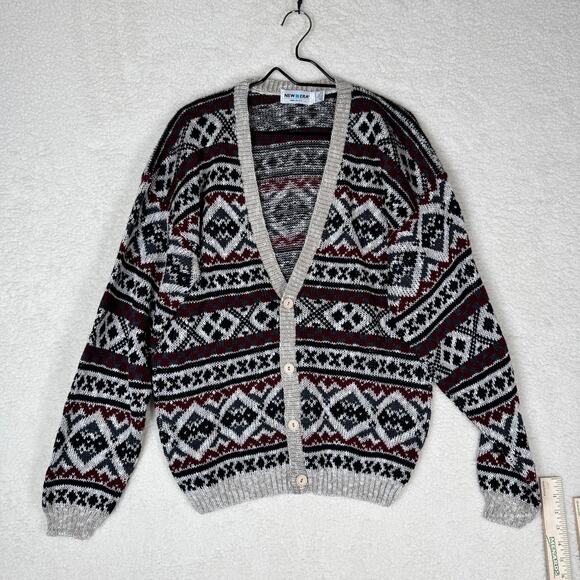 New Era Cardigan Mens Large Knit Grandpa Oversized Vintage Fair Isle - Picture 1 of 5